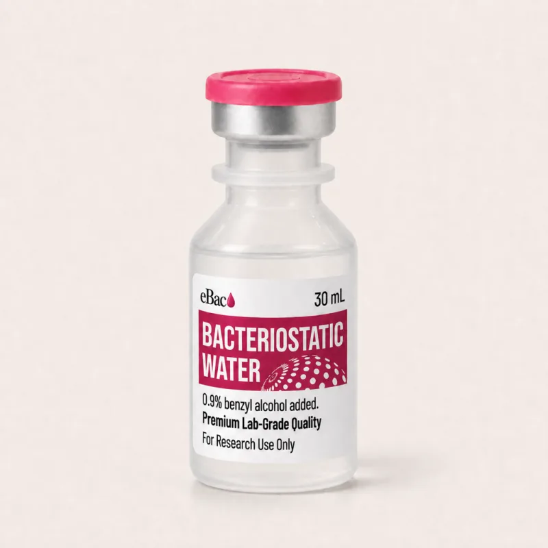 Single 30 mL vial of bacteriostatic water with pink flip-off cap and research-use-only label
