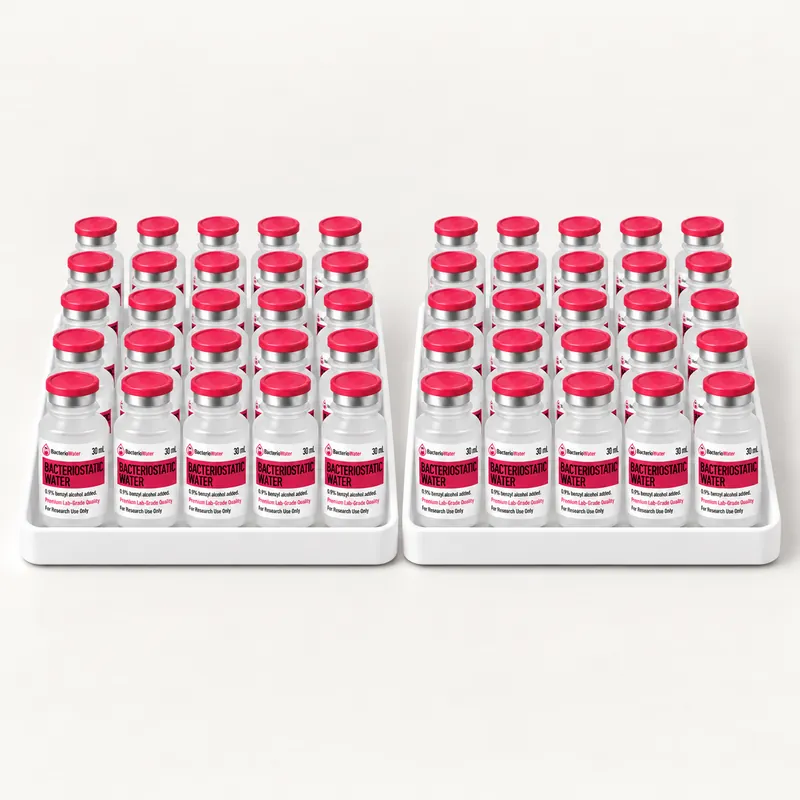 50-vial pack of bacteriostatic water, 2 trays of 25 sealed 30 mL vials