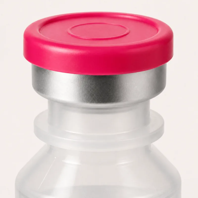Close-up of a 30 mL BacterioWater vial showing the lot-coded research-use-only label